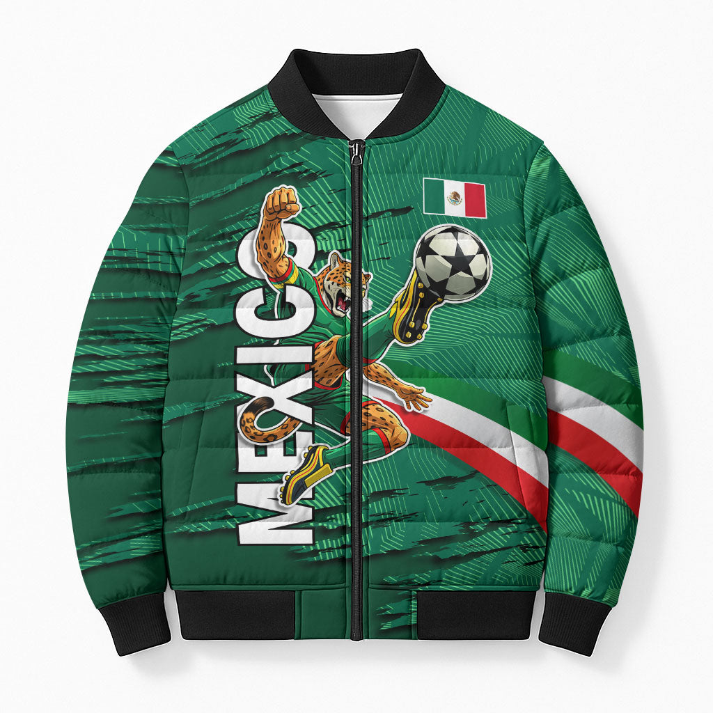 Personalized Mexico Football Bomber Puffer Jacket Jaguar Mascot Artistic Brush Stroke Texture
