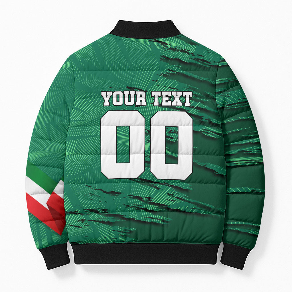 Personalized Mexico Football Bomber Puffer Jacket Jaguar Mascot Artistic Brush Stroke Texture