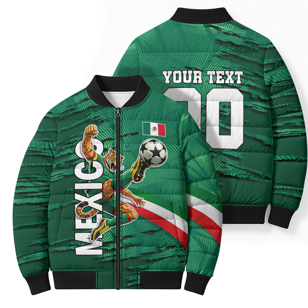 Personalized Mexico Football Bomber Puffer Jacket Jaguar Mascot Artistic Brush Stroke Texture
