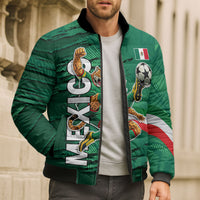 Personalized Mexico Football Bomber Puffer Jacket Jaguar Mascot Artistic Brush Stroke Texture