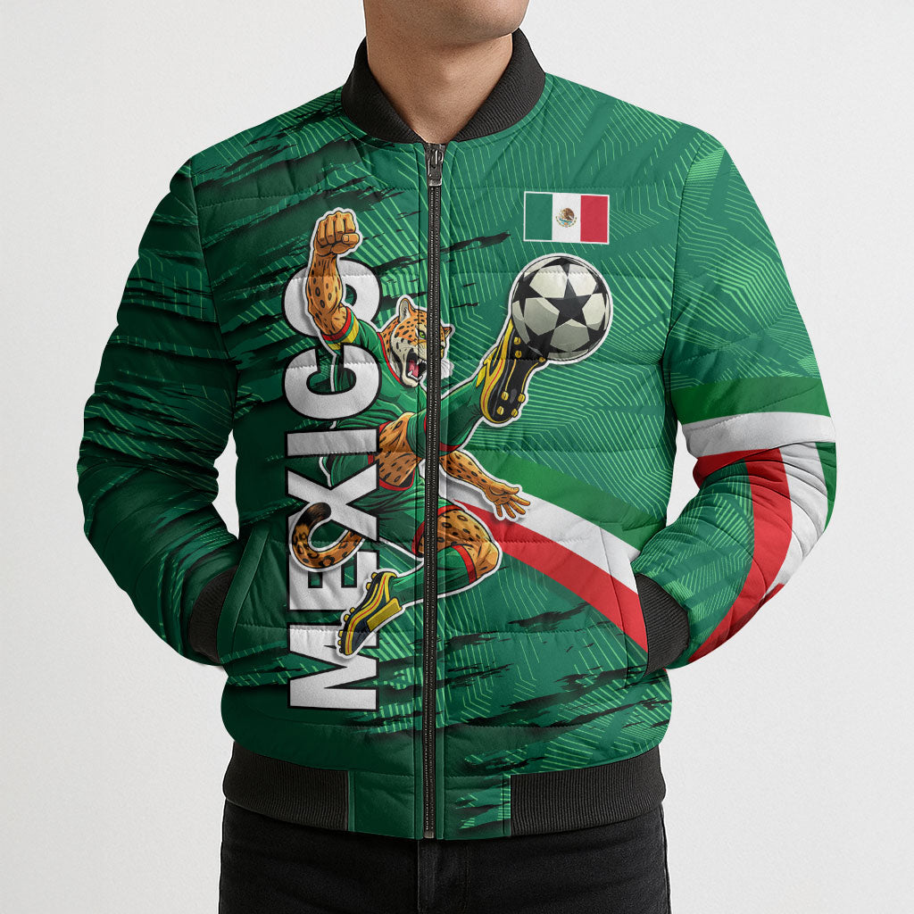 Personalized Mexico Football Bomber Puffer Jacket Jaguar Mascot Artistic Brush Stroke Texture