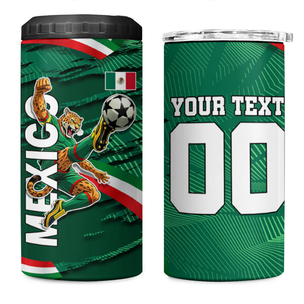 Personalized Mexico Football 4 in 1 Can Cooler Tumbler Jaguar Mascot Artistic Brush Stroke Texture