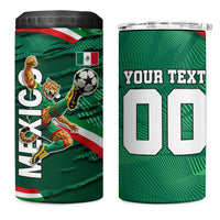 Personalized Mexico Football 4 in 1 Can Cooler Tumbler Jaguar Mascot Artistic Brush Stroke Texture