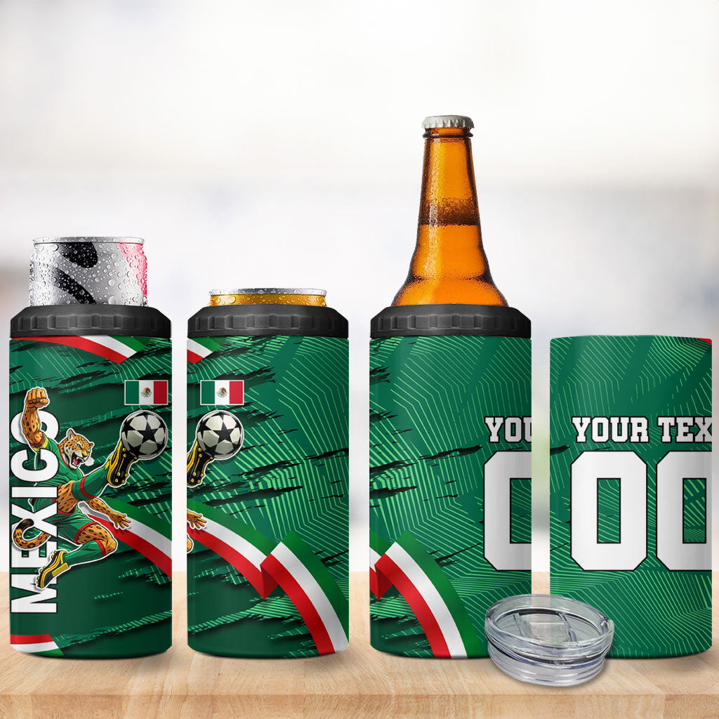 Personalized Mexico Football 4 in 1 Can Cooler Tumbler Jaguar Mascot Artistic Brush Stroke Texture