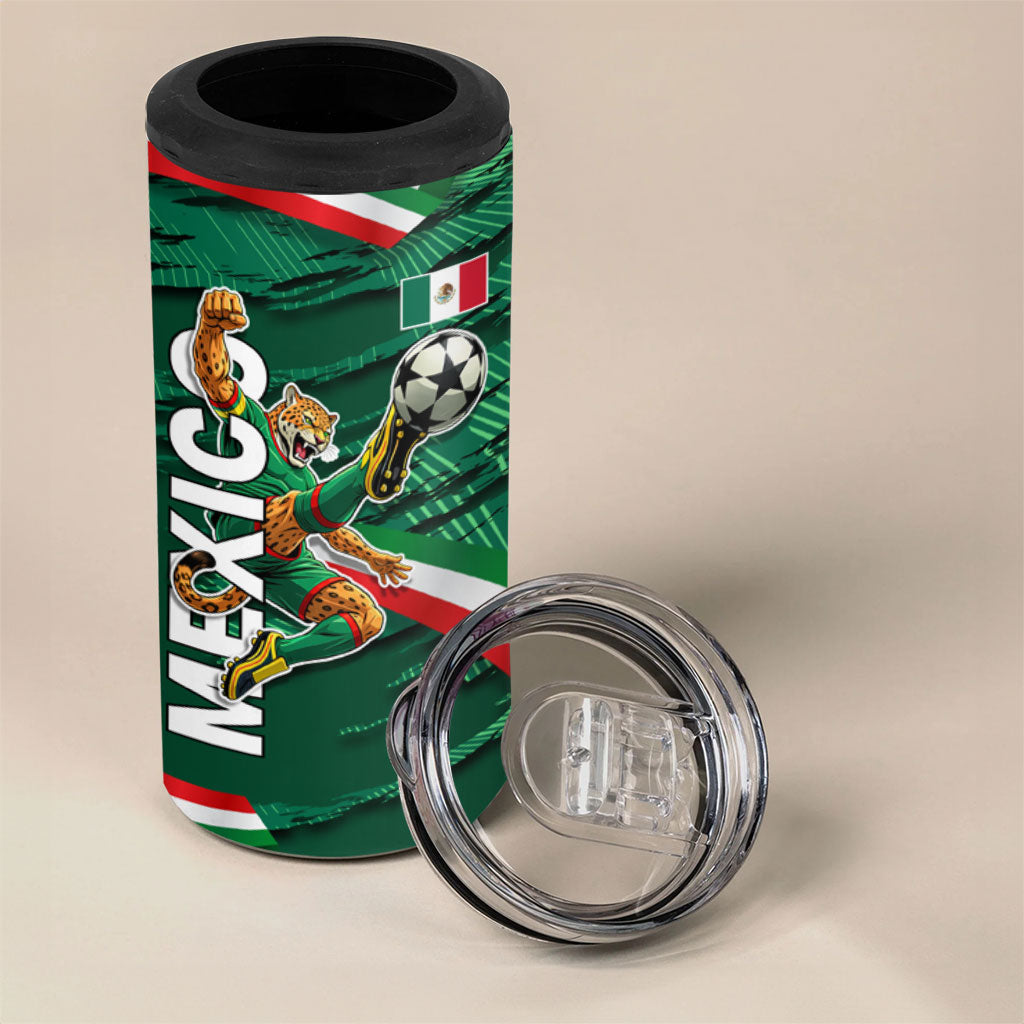 Personalized Mexico Football 4 in 1 Can Cooler Tumbler Jaguar Mascot Artistic Brush Stroke Texture