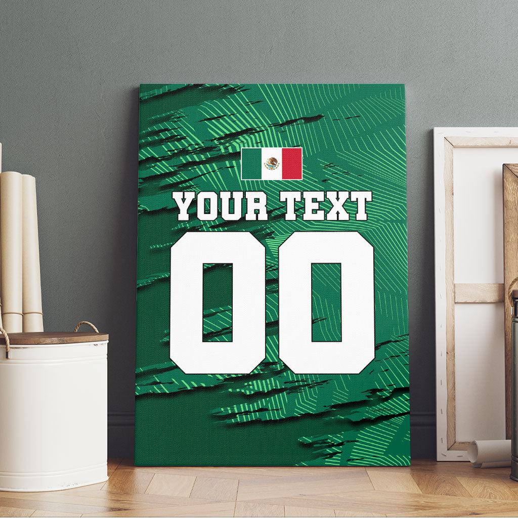Personalized Mexico Football Canvas Wall Art Jaguar Mascot Artistic Brush Stroke Texture