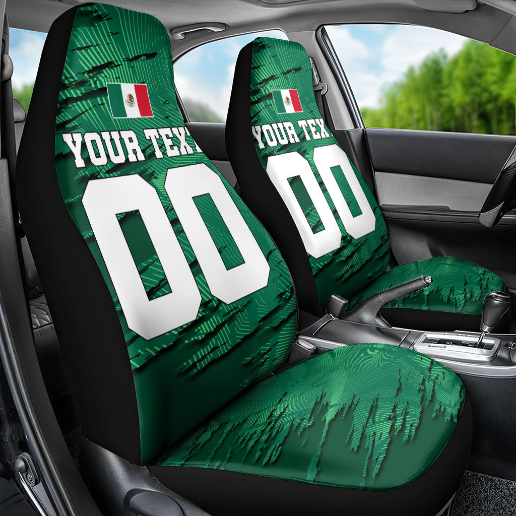 Personalized Mexico Football Car Seat Cover Jaguar Mascot Artistic Brush Stroke Texture