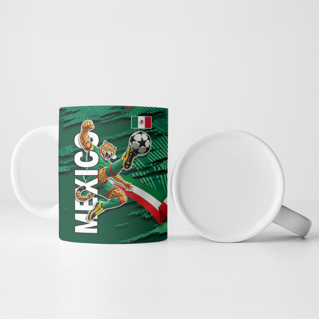 Personalized Mexico Football Ceramic Mug Jaguar Mascot Artistic Brush Stroke Texture