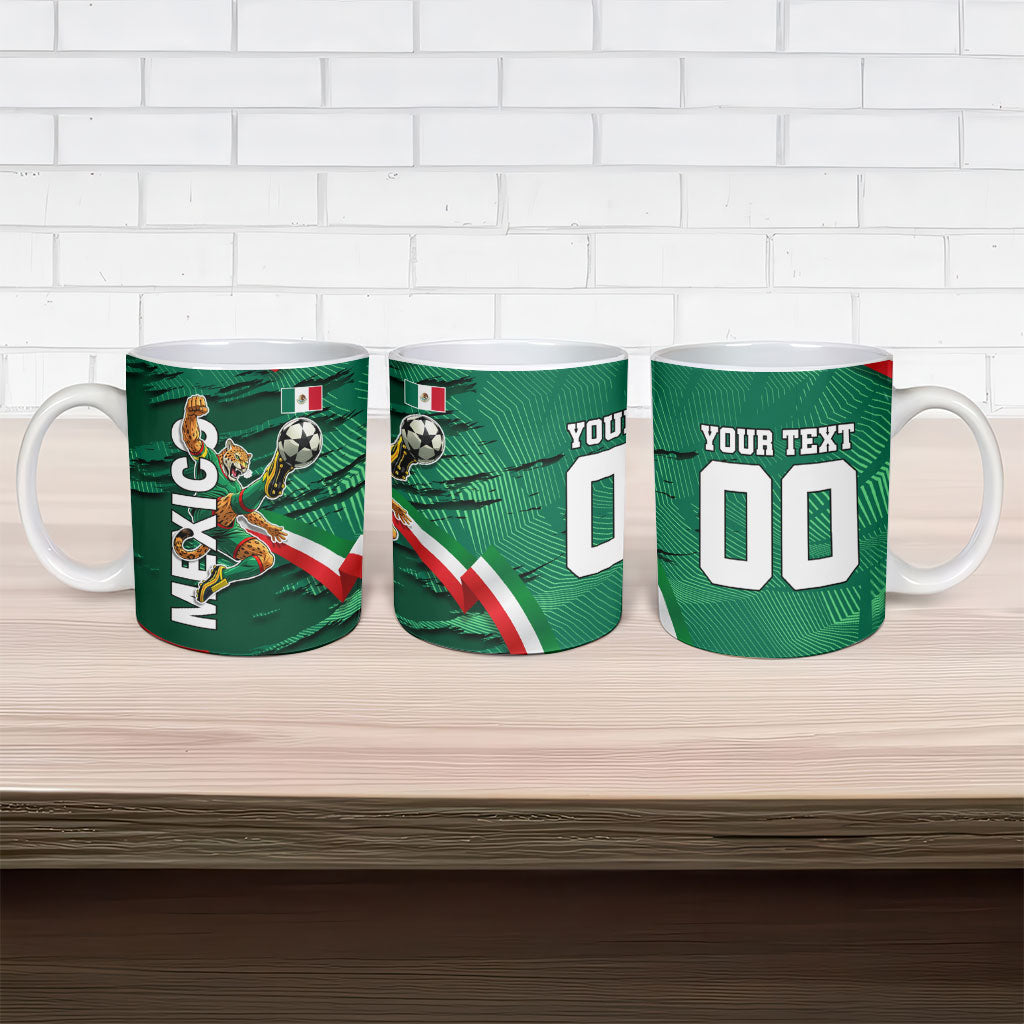 Personalized Mexico Football Ceramic Mug Jaguar Mascot Artistic Brush Stroke Texture