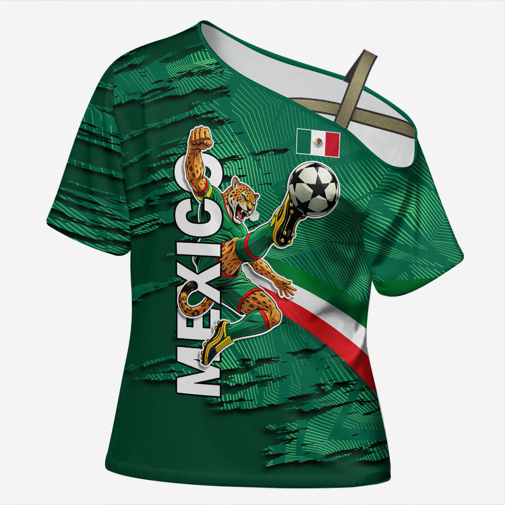 Personalized Mexico Football Cross Shoulder Shirt Jaguar Mascot Artistic Brush Stroke Texture