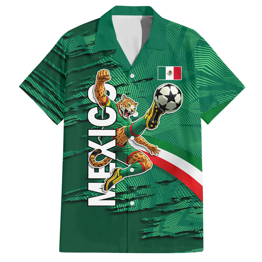 Personalized Mexico Football Hawaiian Shirt Jaguar Mascot Artistic Brush Stroke Texture