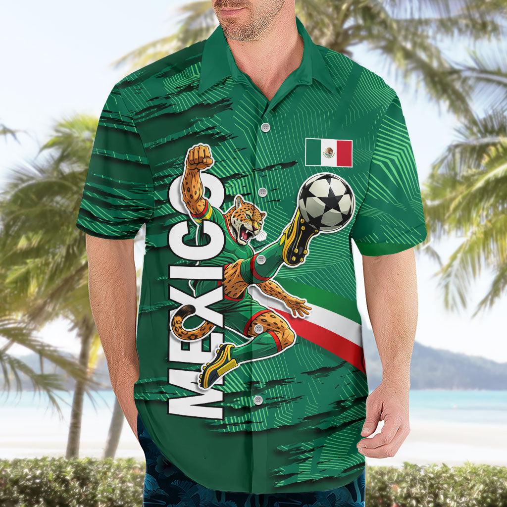 Personalized Mexico Football Hawaiian Shirt Jaguar Mascot Artistic Brush Stroke Texture