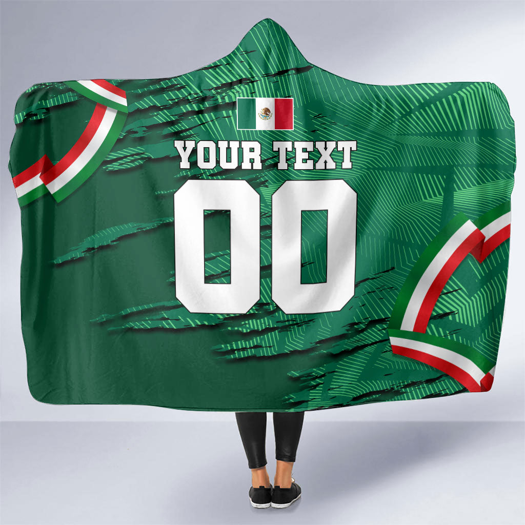 Personalized Mexico Football Hooded Blanket Jaguar Mascot Artistic Brush Stroke Texture