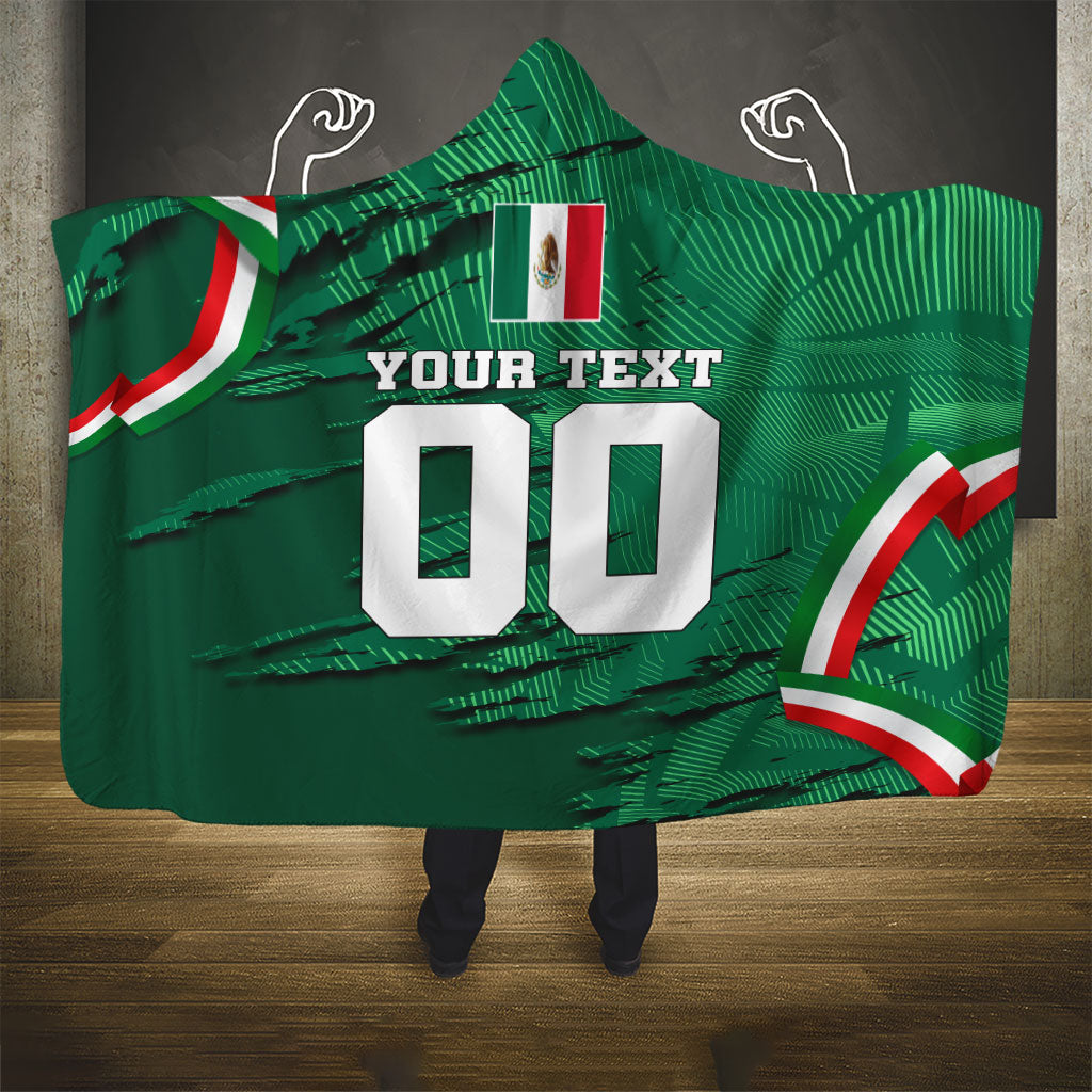 Personalized Mexico Football Hooded Blanket Jaguar Mascot Artistic Brush Stroke Texture
