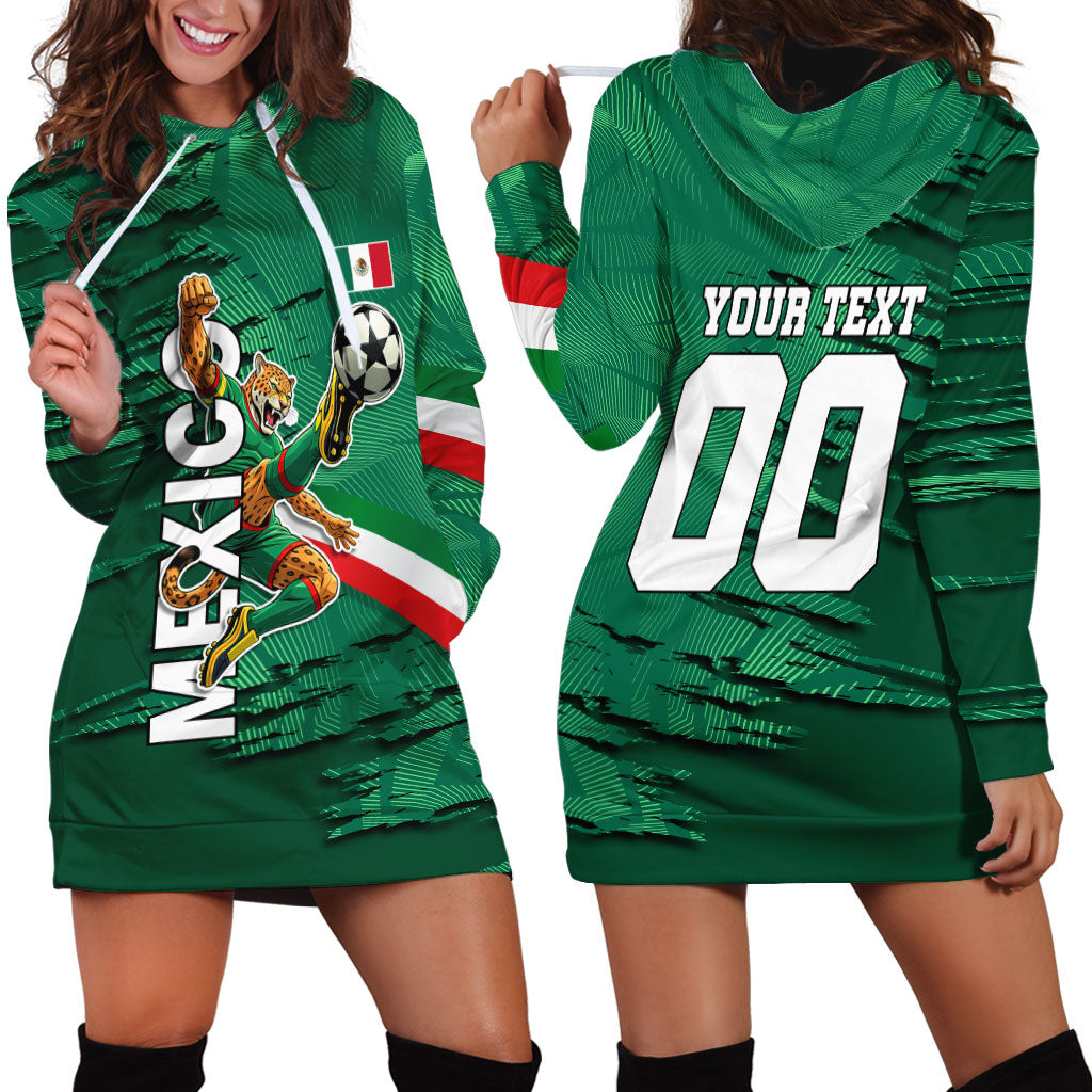 Personalized Mexico Football Hoodie Dress Jaguar Mascot Artistic Brush Stroke Texture