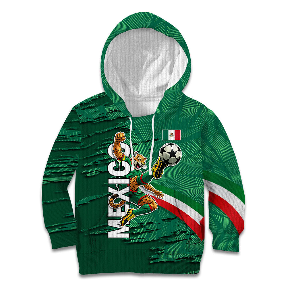 Personalized Mexico Football Kid Hoodie Jaguar Mascot Artistic Brush Stroke Texture