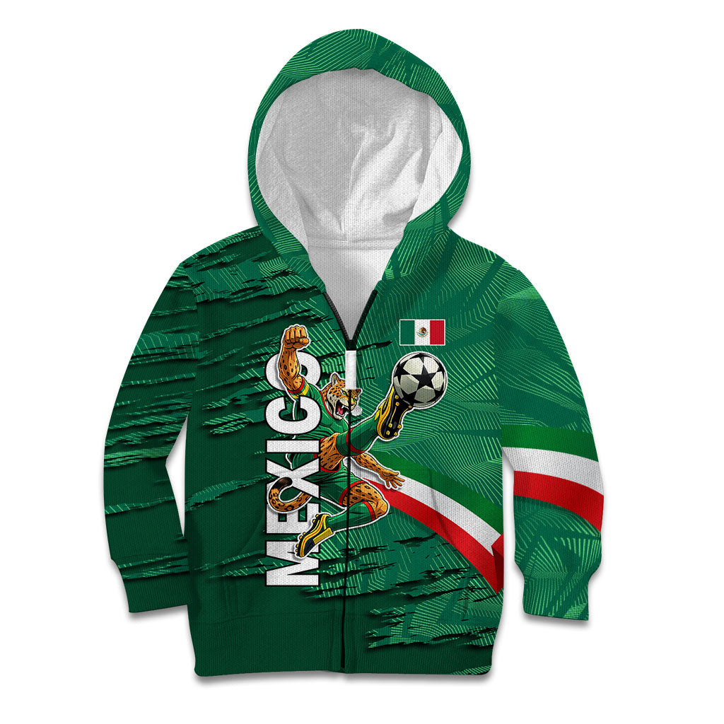 Personalized Mexico Football Kid Hoodie Jaguar Mascot Artistic Brush Stroke Texture