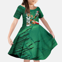 Personalized Mexico Football Kid Short Sleeve Dress Jaguar Mascot Artistic Brush Stroke Texture