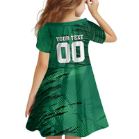 Personalized Mexico Football Kid Short Sleeve Dress Jaguar Mascot Artistic Brush Stroke Texture