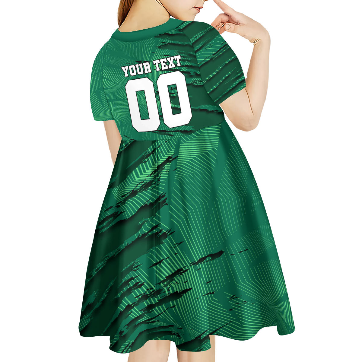 Personalized Mexico Football Kid Short Sleeve Dress Jaguar Mascot Artistic Brush Stroke Texture