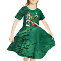 Personalized Mexico Football Kid Short Sleeve Dress Jaguar Mascot Artistic Brush Stroke Texture