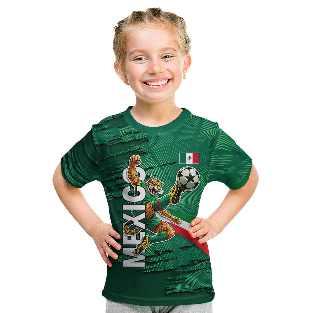 Personalized Mexico Football Kid T Shirt Jaguar Mascot Artistic Brush Stroke Texture