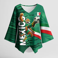 Personalized Mexico Football Kimono Sleeve Blouse Jaguar Mascot Artistic Brush Stroke Texture