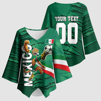 Personalized Mexico Football Kimono Sleeve Blouse Jaguar Mascot Artistic Brush Stroke Texture