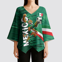 Personalized Mexico Football Kimono Sleeve Blouse Jaguar Mascot Artistic Brush Stroke Texture