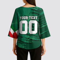 Personalized Mexico Football Kimono Sleeve Blouse Jaguar Mascot Artistic Brush Stroke Texture