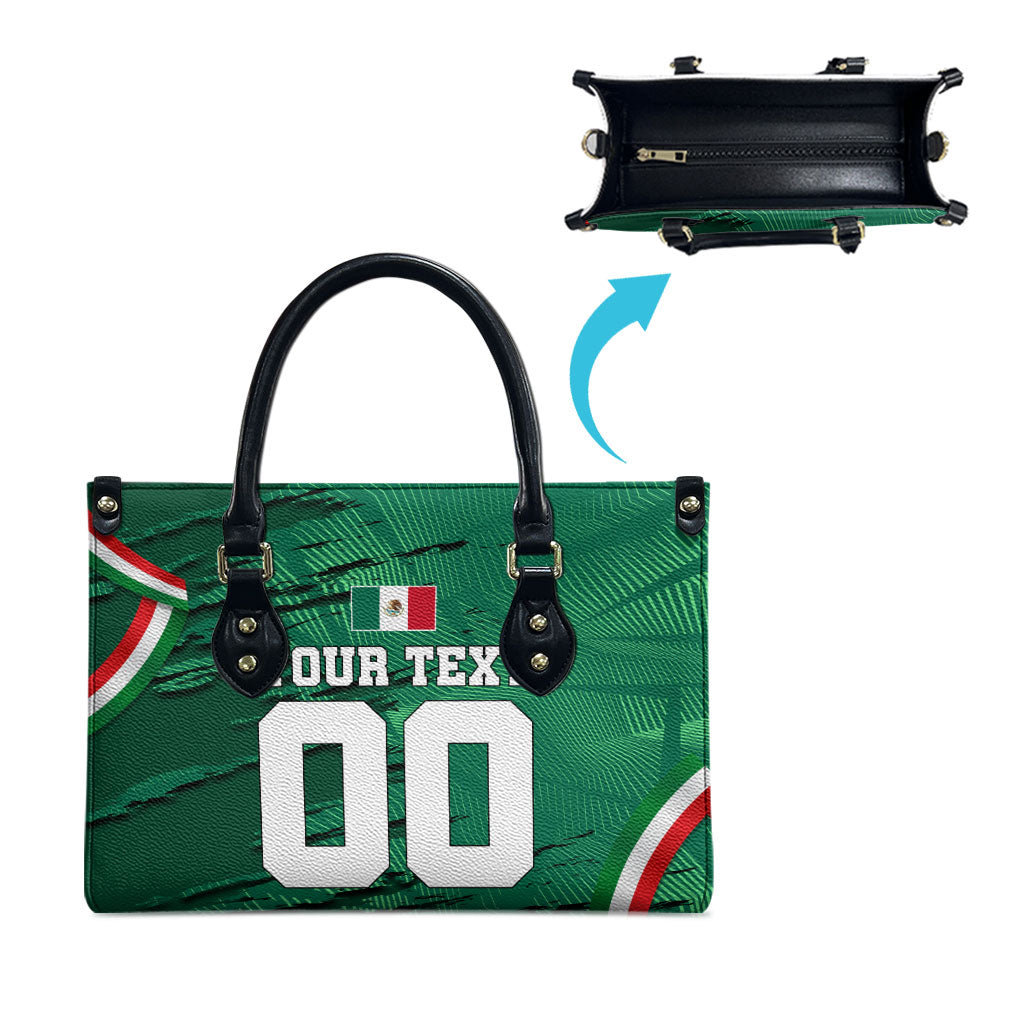 Personalized Mexico Football Leather Bag Jaguar Mascot Artistic Brush Stroke Texture
