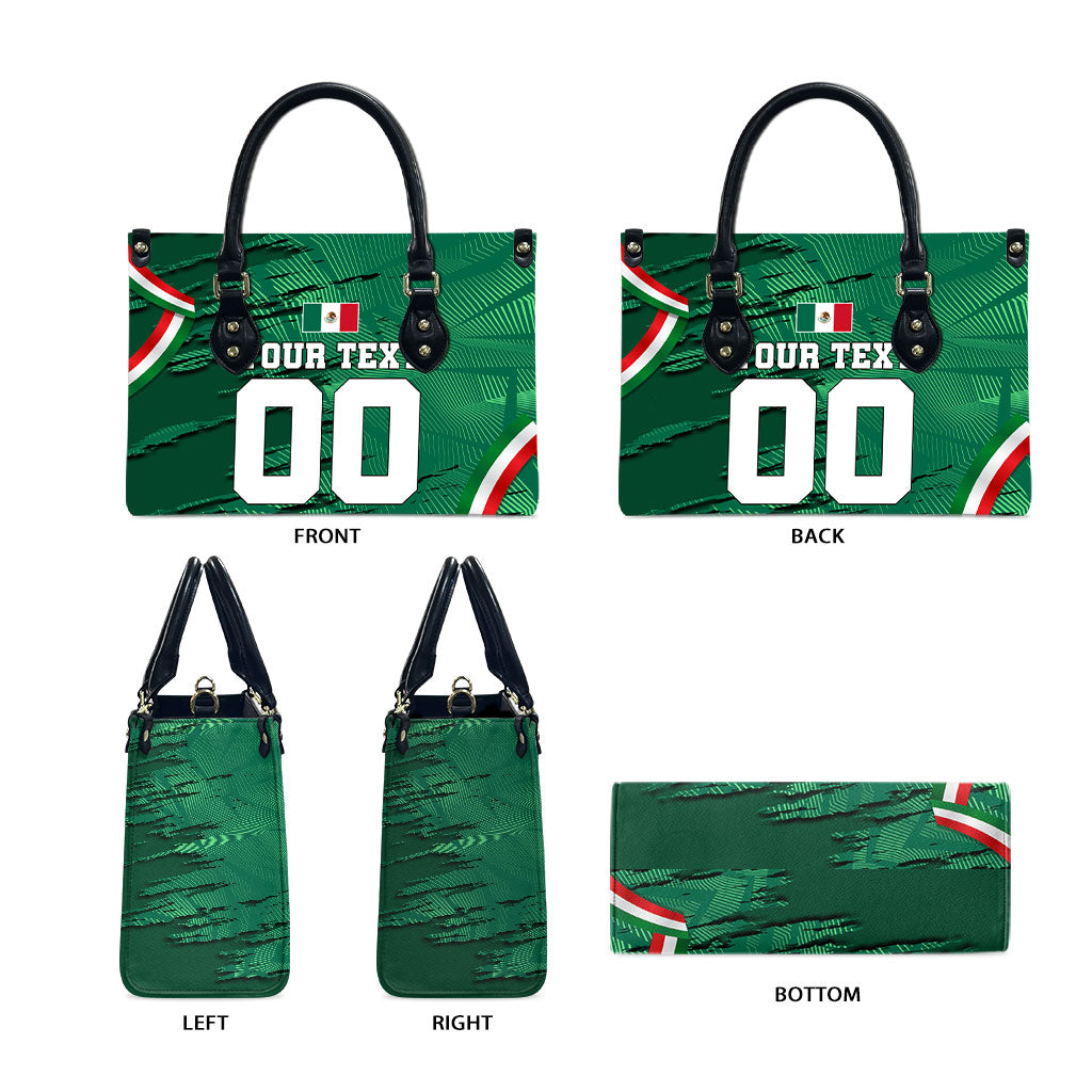 Personalized Mexico Football Leather Bag Jaguar Mascot Artistic Brush Stroke Texture