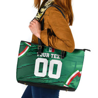 Personalized Mexico Football Leather Tote Bag Jaguar Mascot Artistic Brush Stroke Texture