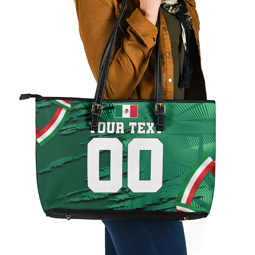 Personalized Mexico Football Leather Tote Bag Jaguar Mascot Artistic Brush Stroke Texture