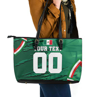 Personalized Mexico Football Leather Tote Bag Jaguar Mascot Artistic Brush Stroke Texture