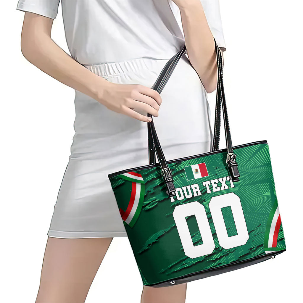 Personalized Mexico Football Leather Tote Bag Jaguar Mascot Artistic Brush Stroke Texture