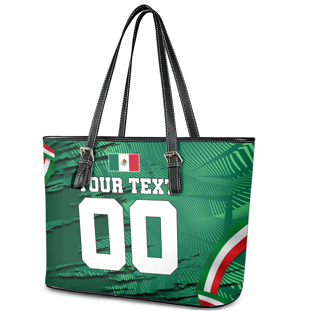 Personalized Mexico Football Leather Tote Bag Jaguar Mascot Artistic Brush Stroke Texture