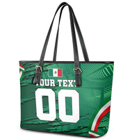Personalized Mexico Football Leather Tote Bag Jaguar Mascot Artistic Brush Stroke Texture