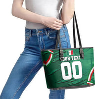 Personalized Mexico Football Leather Tote Bag Jaguar Mascot Artistic Brush Stroke Texture