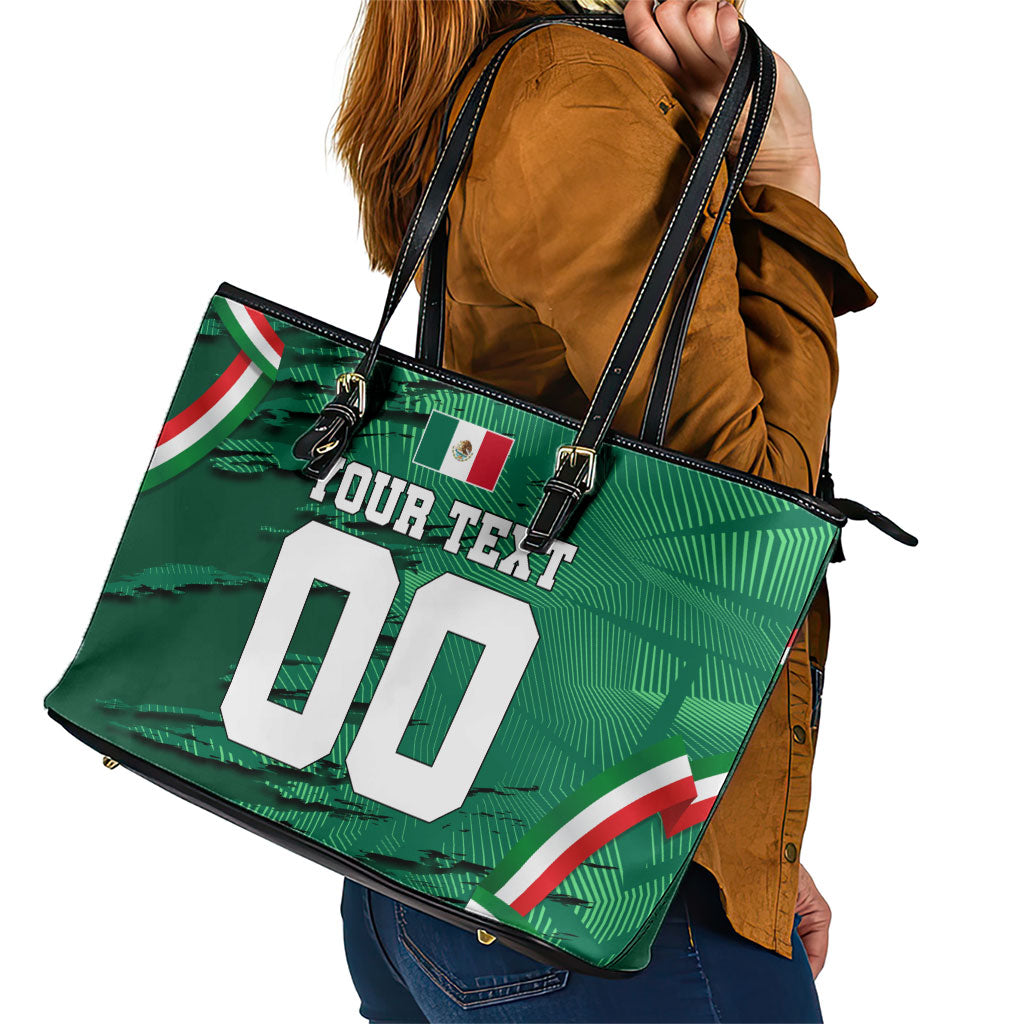 Personalized Mexico Football Leather Tote Bag Jaguar Mascot Artistic Brush Stroke Texture