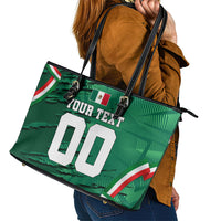 Personalized Mexico Football Leather Tote Bag Jaguar Mascot Artistic Brush Stroke Texture
