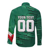 Personalized Mexico Football Long Sleeve Button Shirt Jaguar Mascot Artistic Brush Stroke Texture