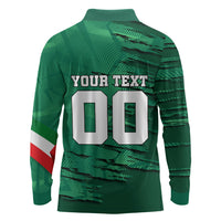 Personalized Mexico Football Long Sleeve Polo Shirt Jaguar Mascot Artistic Brush Stroke Texture