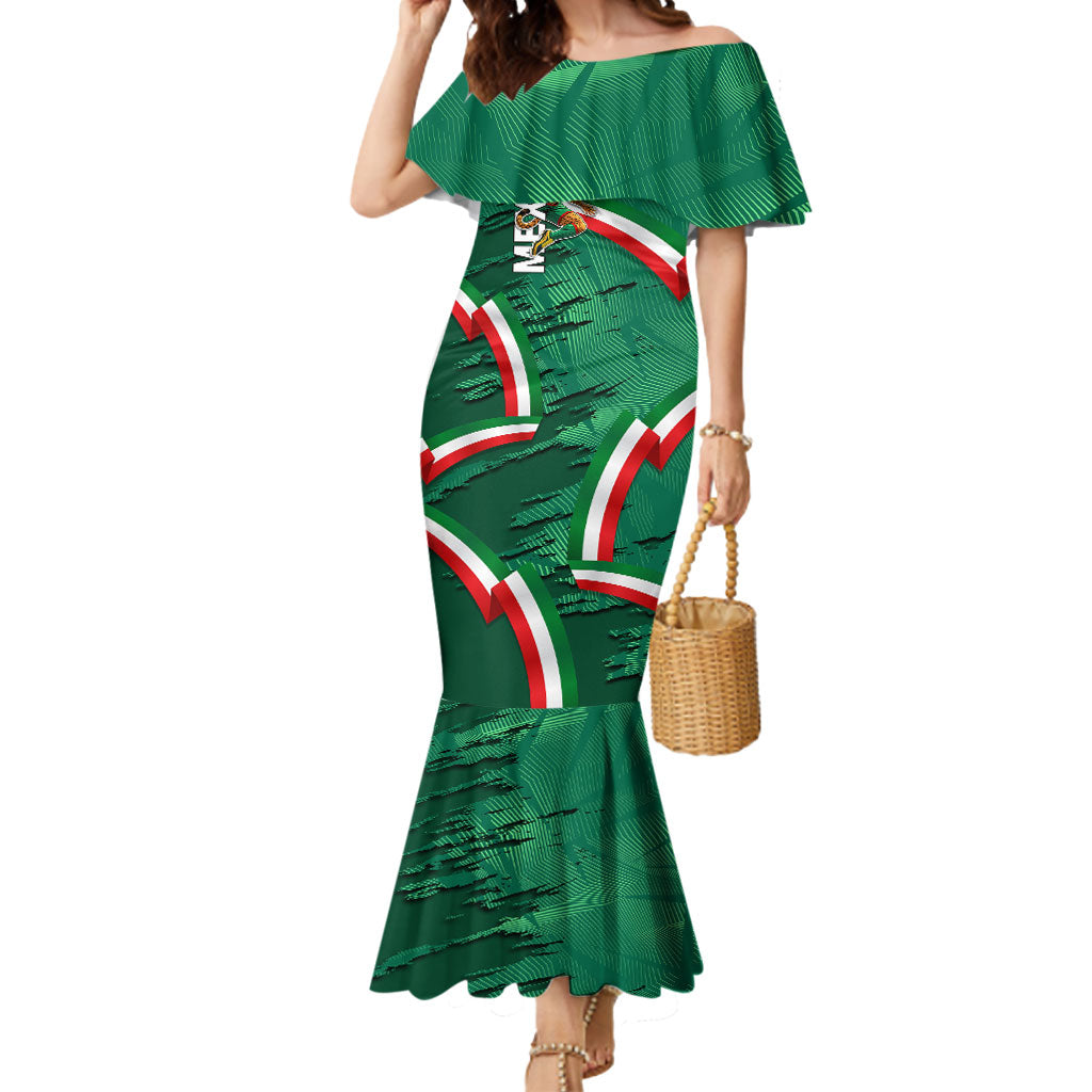 Personalized Mexico Football Mermaid Dress Jaguar Mascot Artistic Brush Stroke Texture
