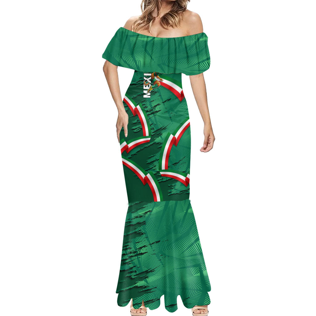 Personalized Mexico Football Mermaid Dress Jaguar Mascot Artistic Brush Stroke Texture