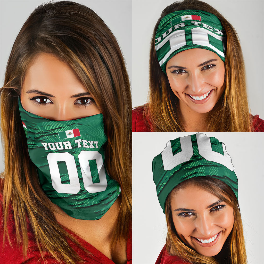 Personalized Mexico Football Neck Gaiter Jaguar Mascot Artistic Brush Stroke Texture