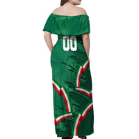 Personalized Mexico Football Off Shoulder Maxi Dress Jaguar Mascot Artistic Brush Stroke Texture