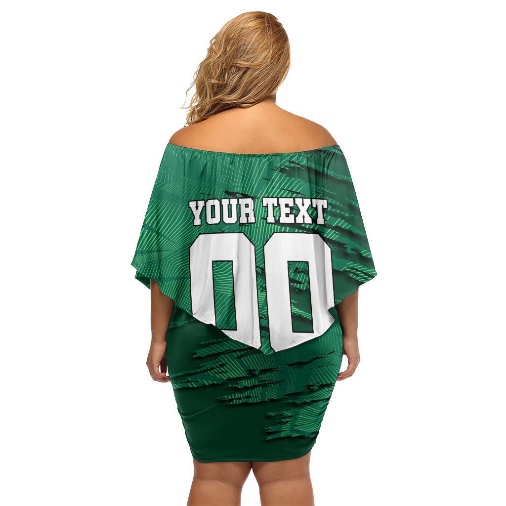 Personalized Mexico Football Off Shoulder Short Dress Jaguar Mascot Artistic Brush Stroke Texture