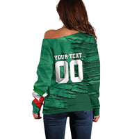 Personalized Mexico Football Off Shoulder Sweater Jaguar Mascot Artistic Brush Stroke Texture