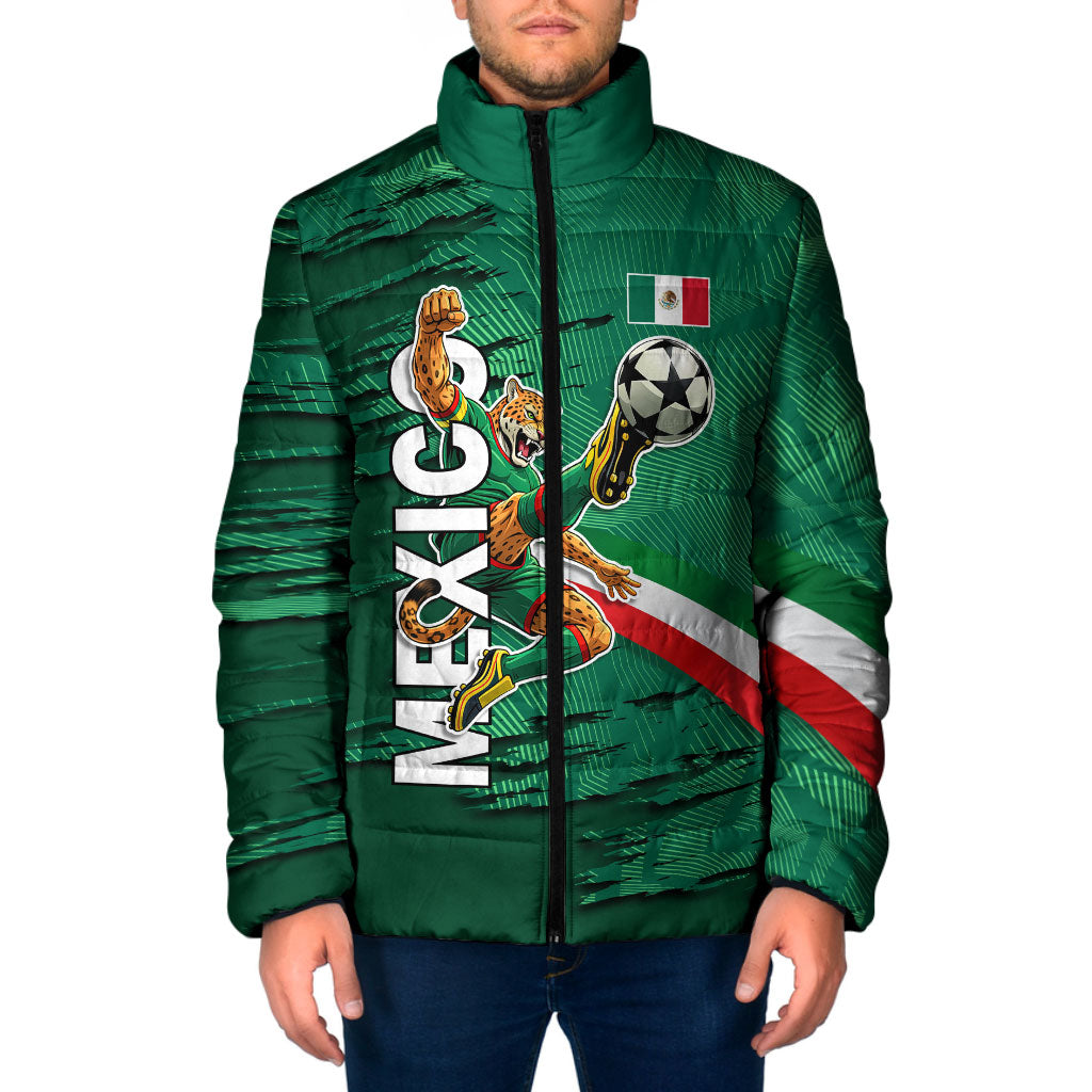 Personalized Mexico Football Padded Jacket Jaguar Mascot Artistic Brush Stroke Texture